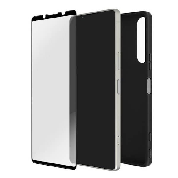 Sony Xperia 5 IV etui sort blød gel silikone og 9H hærdet glas sort kontur