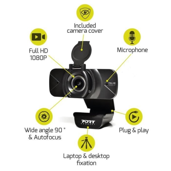 PORT Connect - USB-webbkamera - färg (dag och natt) - 2 MP - 1920 x 1080 - 1080p - Ljud - H.264, MPEG