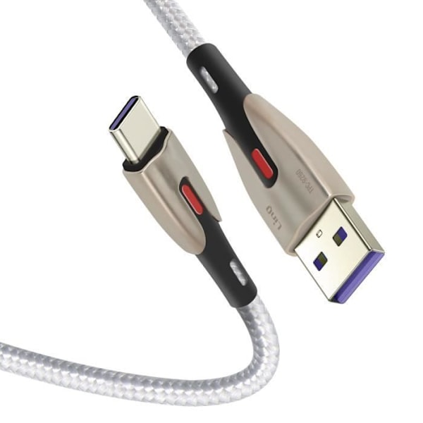 USB til USB C-kabel Hurtigopladning 5A Synkronisering Flettet Nylon 1,2m LinQ Sølv Vit