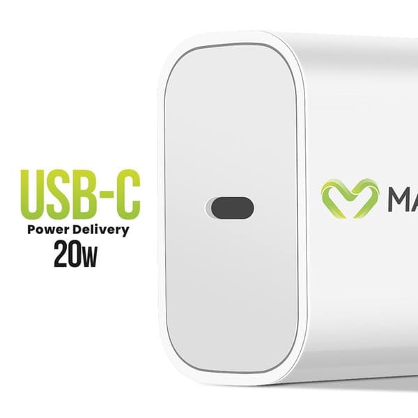 Väggadapter - Mayaxess - USB-C - Power Delivery 20W - Kabel ingår - Vit Vit