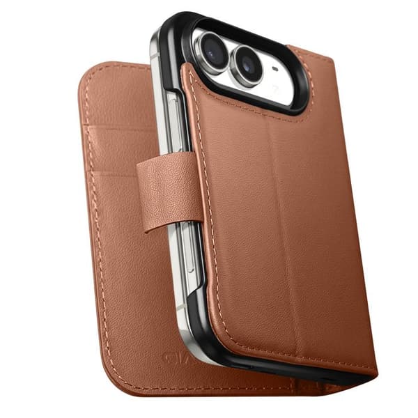 Læder Wallet Case til iPhone Duo med Foldbart Stativ Qialino Brun brun