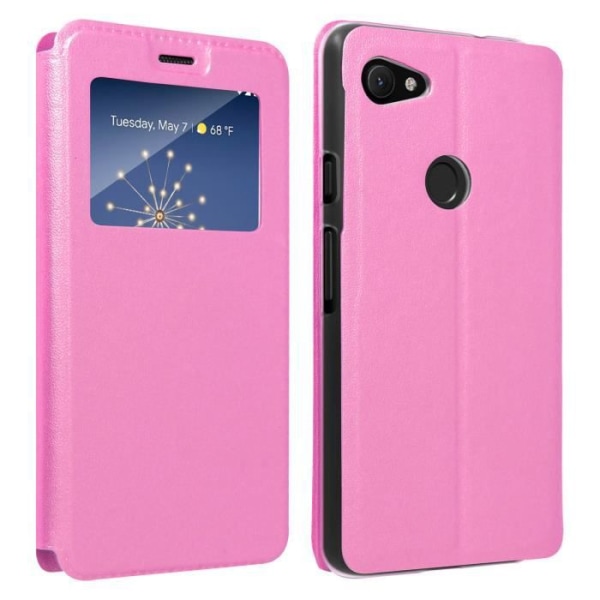 Housse - AVIZAR - Google Pixel 3A XL - Gennemsigtig Vindue Case - Video Stand - Pink Rosa