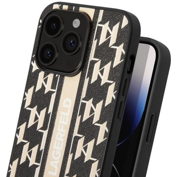 Cover til iPhone 14 Pro Max Bagside Vegansk læder forhøjede kanter Karl Lagerfeld Sort Svart