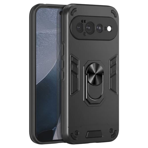 Stødabsorberende cover til Google Pixel 11 Pro XL med ring og kameradæksel i sort Svart