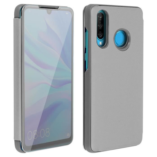 Hus - AVIZAR - Huawei P30 Lite - Spegelfodral - Transparent Lock - Mobilskydd Grå