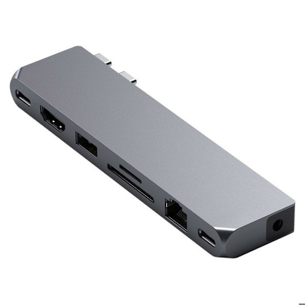 Hub MacBook USB C HDMI 4K:een, Ethernet, USB + 2 USB C, Satechi Kortti Harmaa