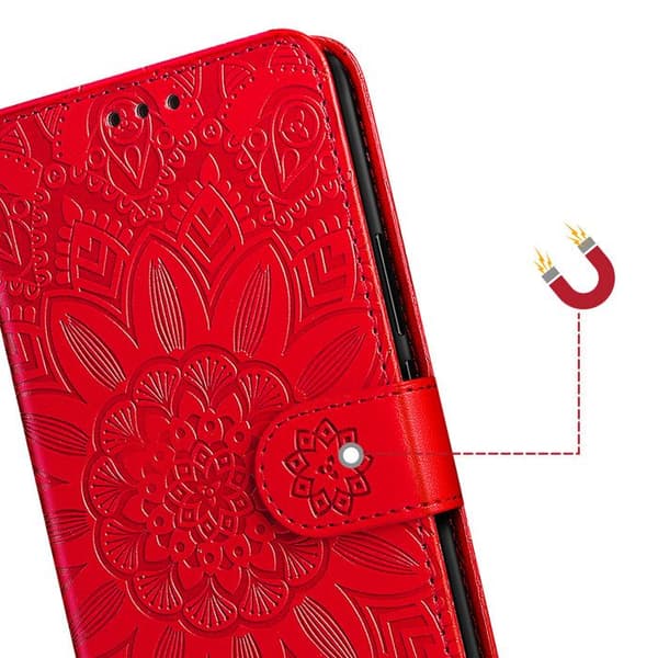 Plånboksfodral - AVIZAR - Redmi 15C - Mandalamönster - Röd - Flexibel Röd