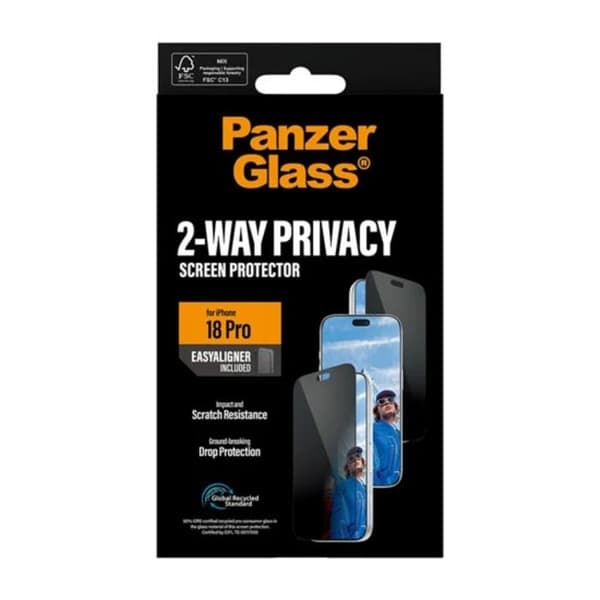 Skærmbeskyttelse til iPhone 18 Pro i Anti-Spion Glas Stødabsorberende Panzer Glas Sort / Transparent Svart / Klar