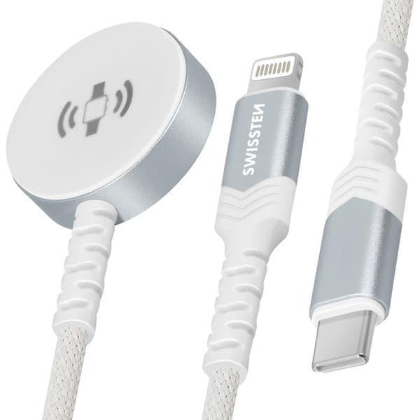 Laderkabel til Apple Watch, magnetisk Lightning-lader i hvid - Swissten