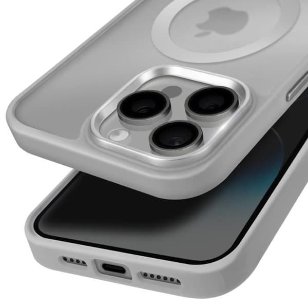 Coque MagSafe för iPhone 14 Pro Max Matt Frostad Baksida Grå Kant Grå