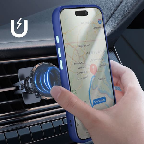 Coque för iPhone 17 med ringstöd och magnetisk fäste blå Blå