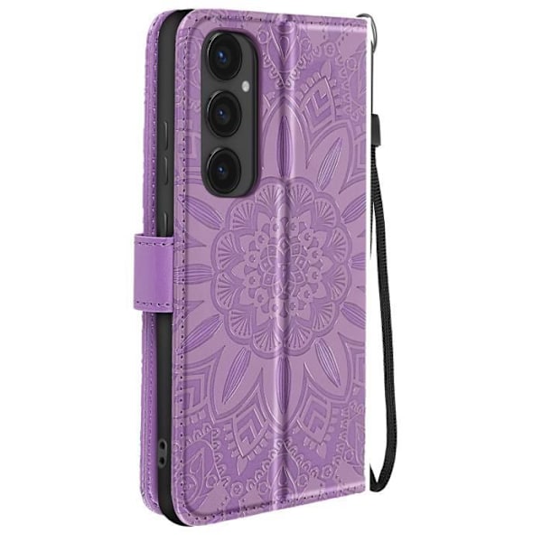 Mandala Kukka Suojakotelo Galaxy S24 FE Lompakko Tuki Rannekkeella Violetti Lila