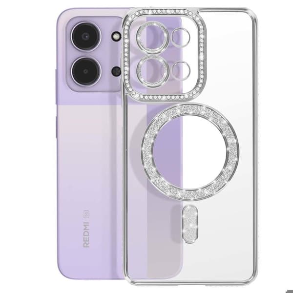 MagSafe-fodral - AVIZAR - Redmi 15C - Silver Strass-kontur - Stötabsorbering - Elegant Grå