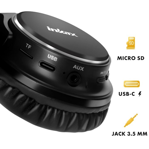 Langaton Bluetooth-kuulokkeet sisäänrakennetulla mikrofonilla Inkax Musta Svart