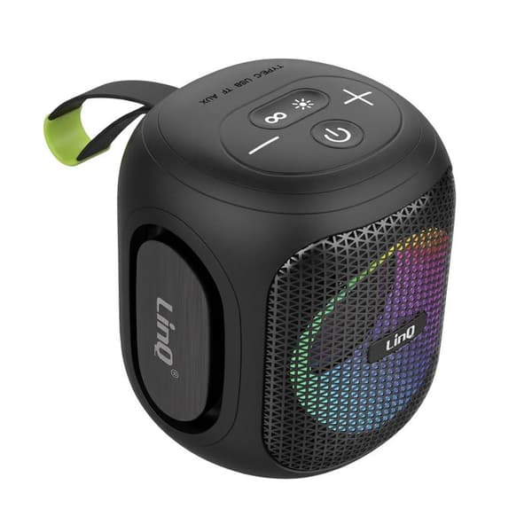 Mini TWS-kaiutin / Bluetooth / Stereo / RGB 7 väriä / Jack / USB / Micro-SD LinQ Musta Svart