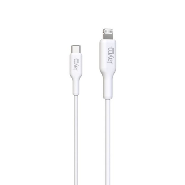 Lataus- ja tiedonsynkronointikaapeli USB-C / Lightning MFI PD 3.0 3A 2M Jaym White Vit