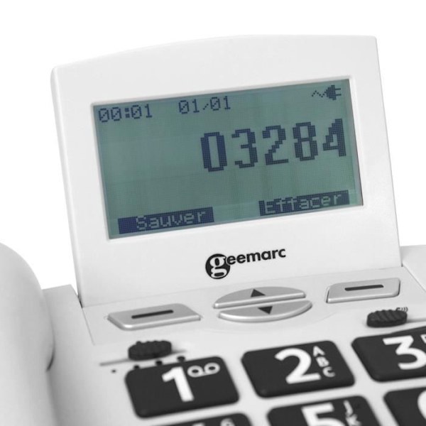 Senior trådansluten telefon med stora knappar och foto minne SOS armband Geemarc vit Vit