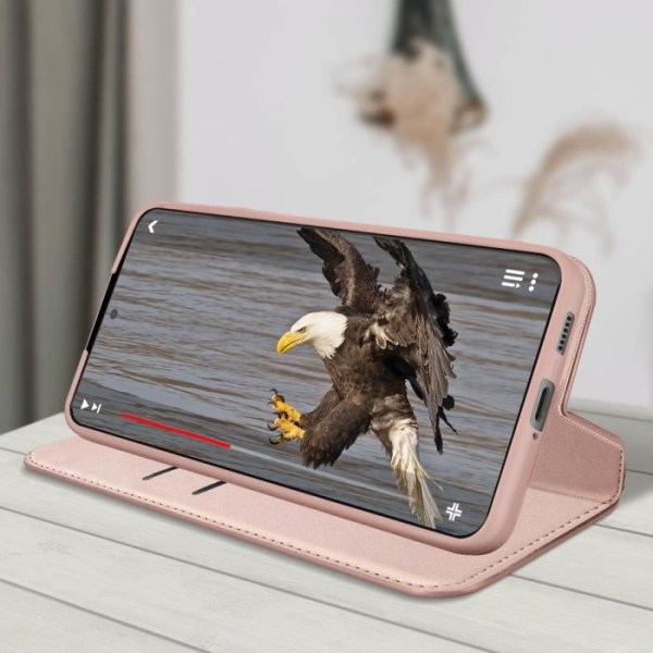 Samsung Galaxy S22 Flip Wallet Fodral Video Support Funktion Rose guld