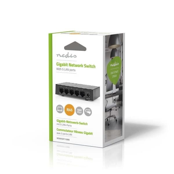 Netværksswitch - Nedis - NSWH5P110BK - 5 porte - Gigabit Ethernet - Kompakt