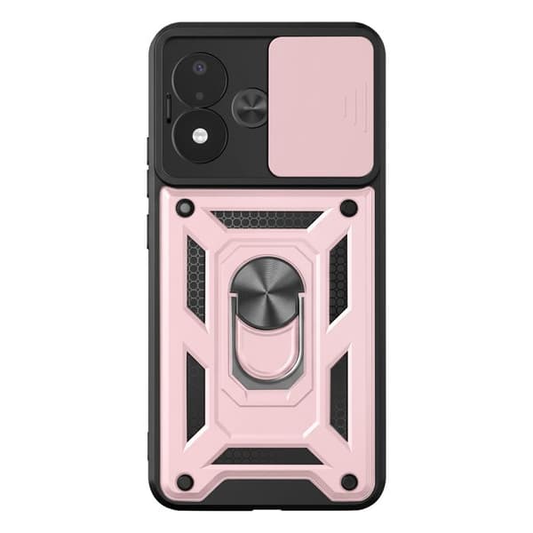 Cover til Redmi Note 17 med ringestøtte og skydelåg til kamera i rosaguld Roséguld