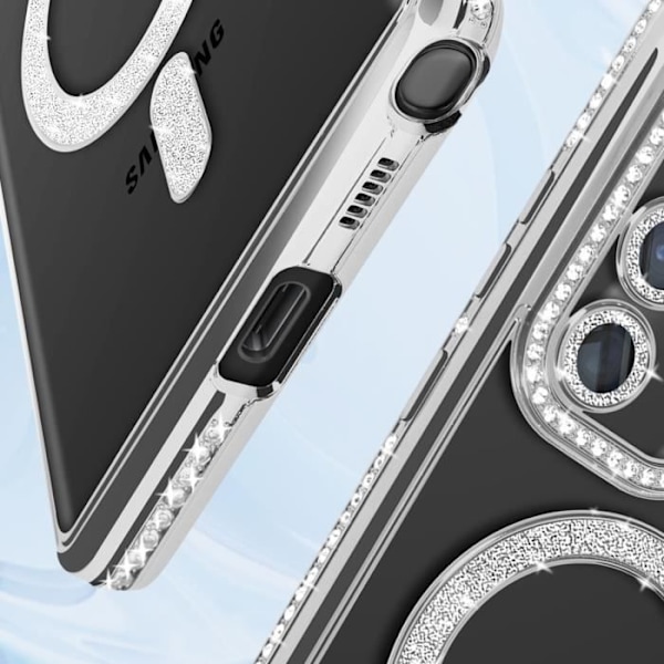 Coque - AVIZAR - Samsung Galaxy S22 Ultra - Rigide - Strass Silver - Kompatibel med MagSafe Grå