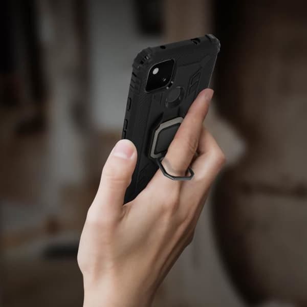 Coque - Google - Pixel 4A - Fleksibel - Stødabsorberende - Metal Ring Video Støtte Sort Svart