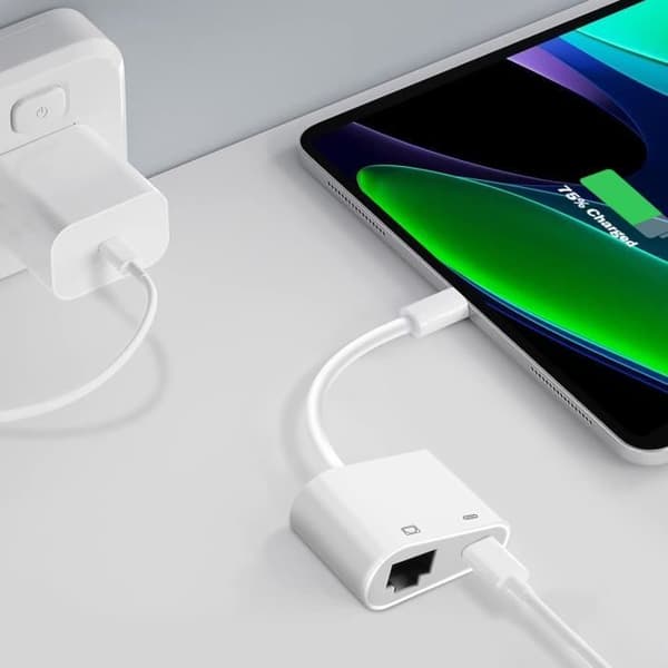 USB-C till Ethernet-adapter - AVIZAR - Samtidig laddning - Snabbladdning - Vit