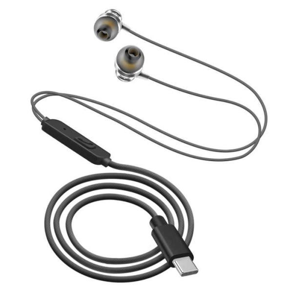 Langallinen USB C In-ear -nappikuulokkeet Mikrofoni ja painike LinQ Silver Grå