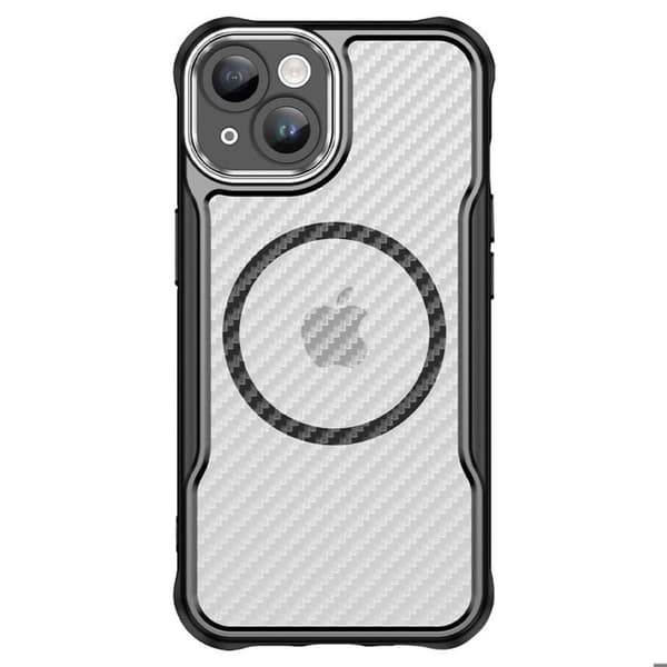 Coque iPhone 15 - Carbon Bagside - Forstærket Stødabsorption - MagSafe - Sort Svart