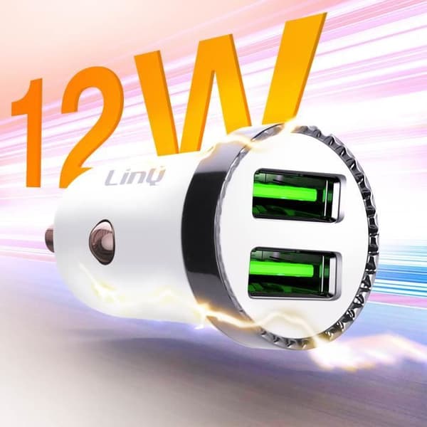 LinQ Compact 12W Dubbel USB Cigarettändare Billaddare Vit Vit