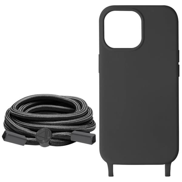 Coque - AVIZAR - iPhone 15 Pro - Justerbar Rem - 80 cm - Semi-Rigid - Sort Svart