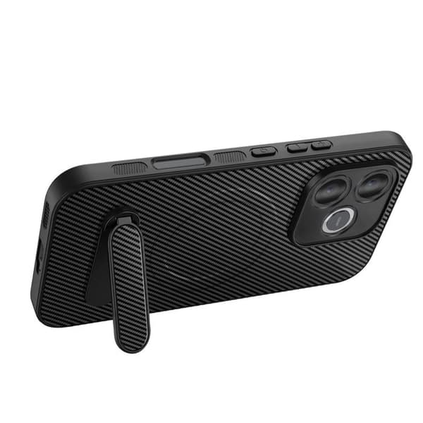 Cover til Honor 600 Lite Carbon Effekt Kompatibel med MagSafe / Qi2 med Stativ Sort Svart