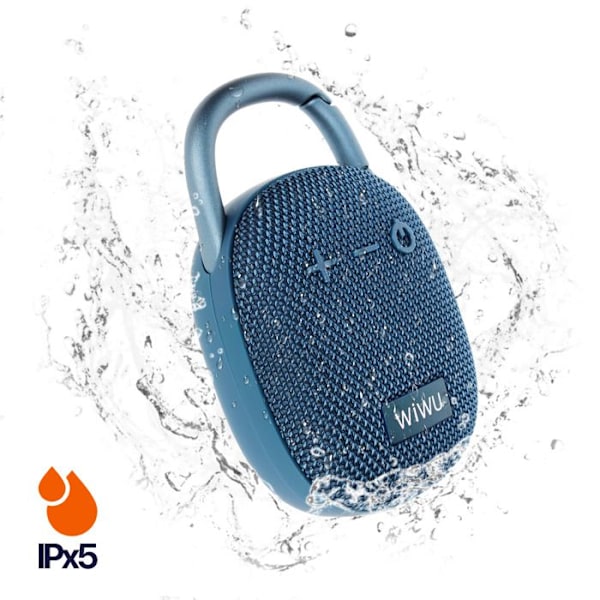 Mini Bluetooth-kaiutin Akku 6h Vesitiivis IPX5 karabiinilla wiwu Sininen