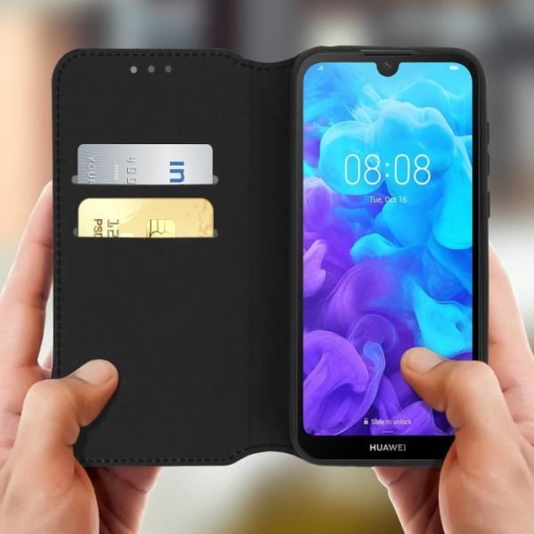 Housse - AVIZAR - Huawei Y5 2019 - Wallet Cover - Øko-læder - Video Støtte Svart