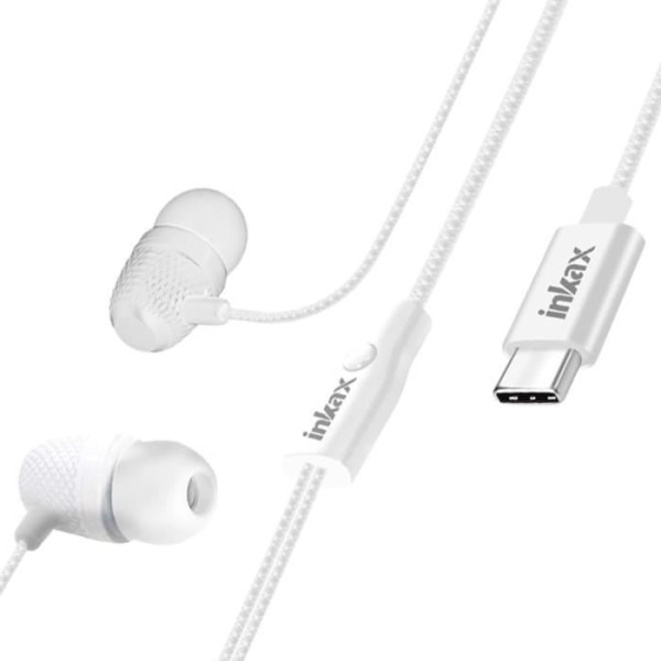 USB-C hörlurar - INKAX - In-ear - 1,2m - Integrerad mikrofon - Multifunktionsknapp Vit