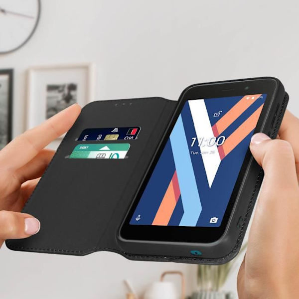 Wiko Y52 Wallet Cover Video Support Funktion Sort Svart
