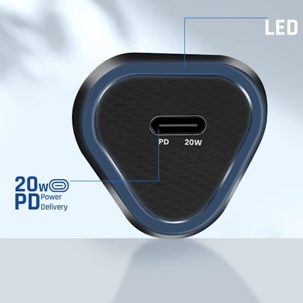 USB-C biloplader - BLUESTAR - Kompakt model - 20W Power Delivery - USB-C kabel 60W - Sort Svart