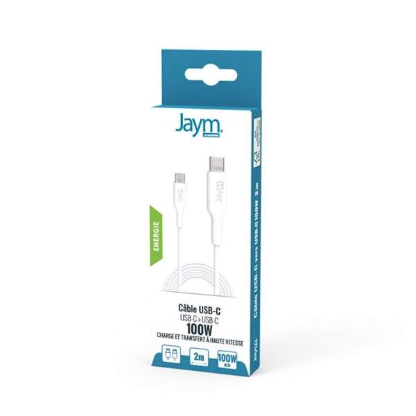 USB-C til USB-C PD 3.0 100W Opladning og Synkronisering 2m Jaym Hvid Vit