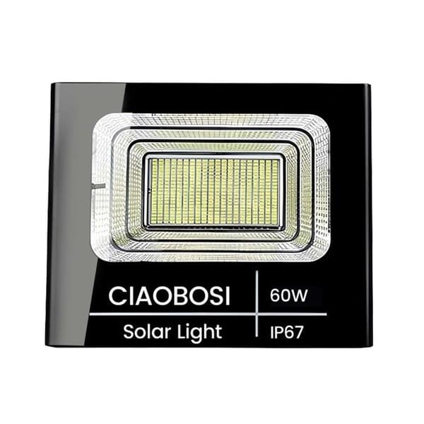 Solcells LED-strålkastare - AVIZAR - 60W - Separat panel - Fjärrkontroll - IP67 Svart