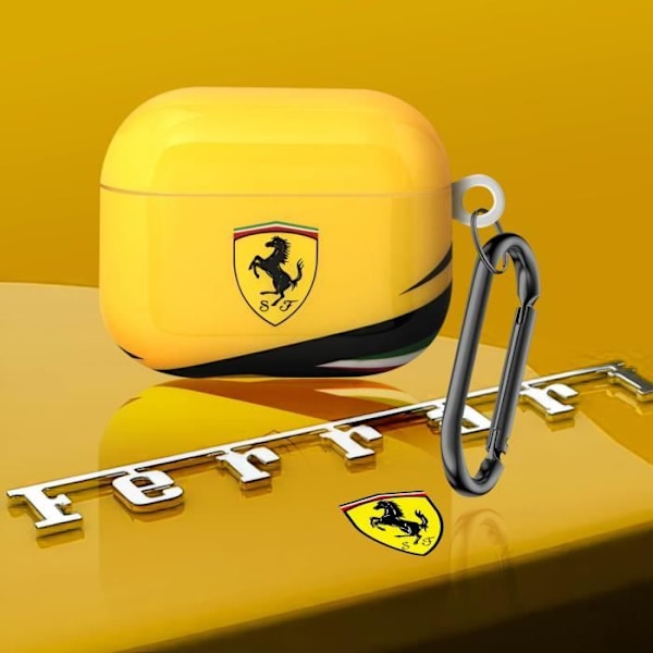 Etui til Airpods 3 Holdbar silikone karabinhage Ferrari Gul