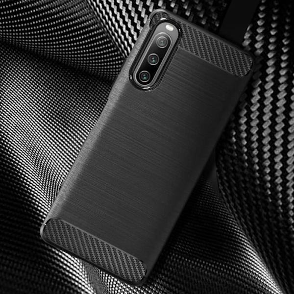 Sony Xperia 10 IV fodral Förstärkt mjuk kolborstad effekt Svart Svart
