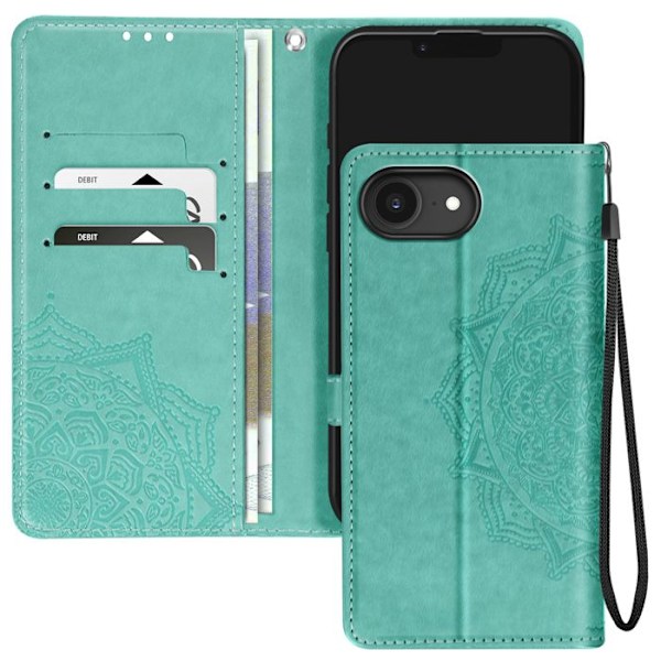 iPhone 16e Mandala Kukka Lompakko Rannekkeella Vihreä Grön