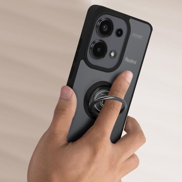 Etui til Xiaomi Redmi Note 13 Pro 4G - AVIZAR - Metal Ring Video Support - Sort Svart