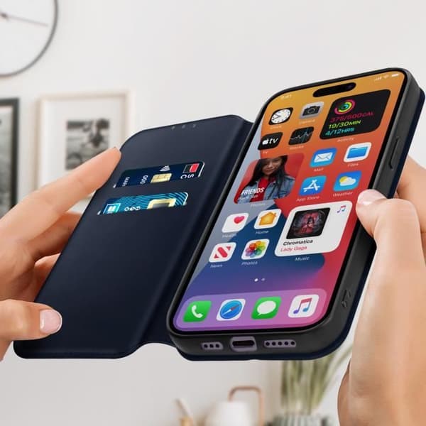 Fodral för iPhone 14 Pro Max Flip-korthållare Videostöd Funktion midnattsblå midnattsblå