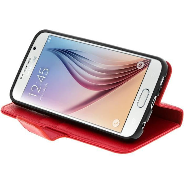 Fodral Folio - Avizar - Samsung Galaxy S6 - Efterliknande läder - Röd - Stödfunktion Röd