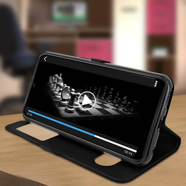 Housse - AVIZAR - Wiko View 3 Pro - Tuplaikkunasuojus - Pehmeä kuori - Tukitoiminto Svart