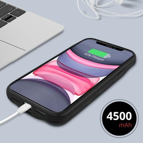 Coque iPhone 11 - AKASHI - Model 2 i 1 - Batteri 4500mAh - Hård Beskyttelse - Induktion Svart