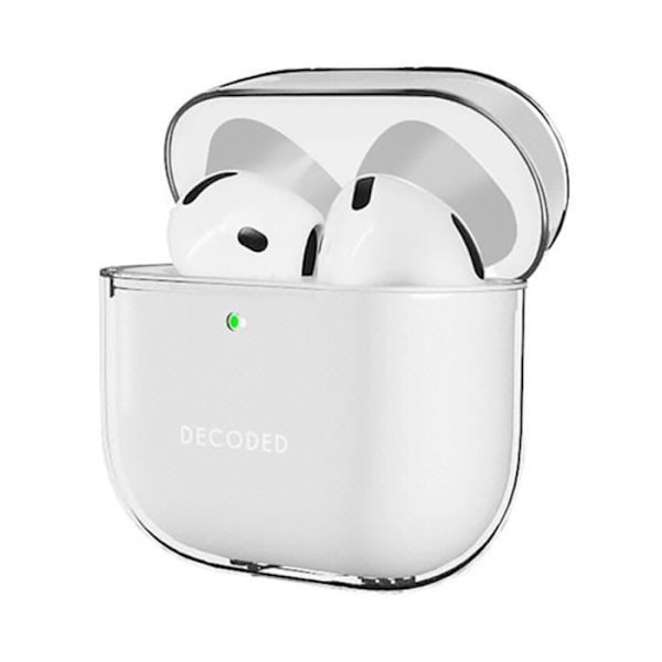 Silicone-iskua kestävä kuori AirPods 4:lle LED-indikaattorilla, läpinäkyvä Decoded Transparent