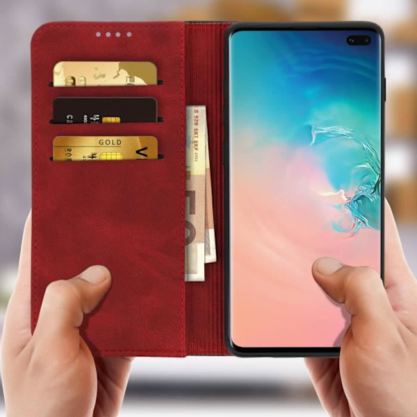 Hoes Galaxy S10 Plus - AVIZAR - Folio-fodral - Ekoleder - Röd - Stöd-funktion Röd