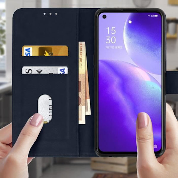 Fodral - Oppo - Find X3 Lite - Skydd - Kortfäste - Videostöd - Magnetisk Blå